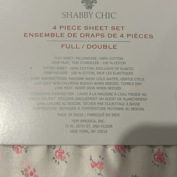 NEW Shabby Chic four-piece sheet set Full/Double 100% cotton - Picture 4 of 4